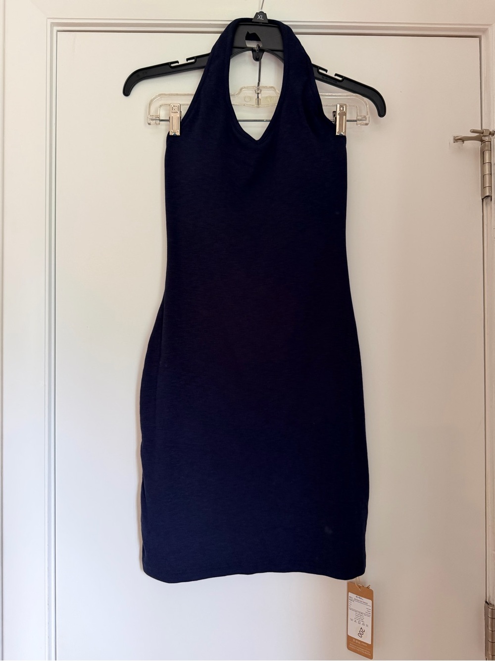 OGL Move Deep Navy Rib Knit Halter Dress Built In Bra Bodycon Size Small NWT